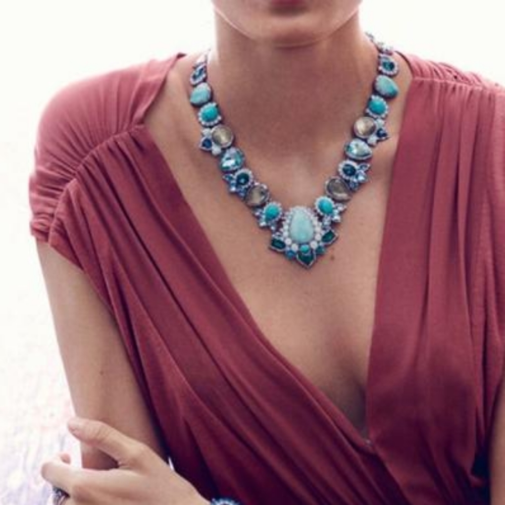 Turquoise Peacock Plumes Statement Necklace